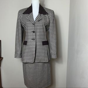 Vtg 1980s Evan Picone 100% Wool Skirt Suit Plaid Small Jacket 4 Skirt 6 Union
